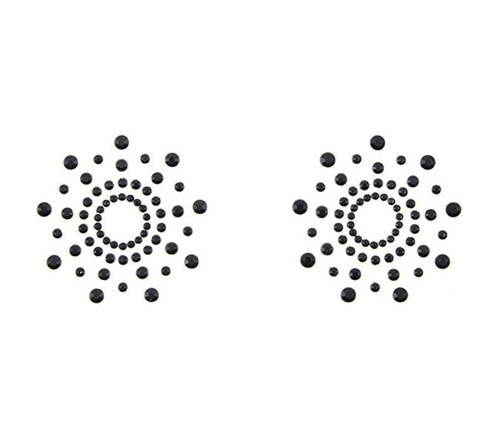 Love In Leather Rhinestone Tease Nipple Pasties with Silicone Web Design - Black - Breast and Nipple Toys