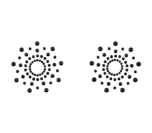 Love In Leather Rhinestone Tease Nipple Pasties with Silicone Web Design - Black - Breast and Nipple Toys