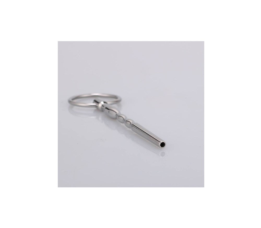 Love In Leather Urethral Plug With Ring Medical Grade Stainless Steel - - Urethral Sounds