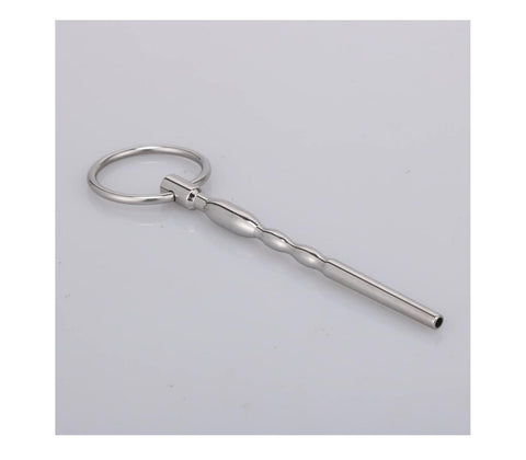 Love In Leather Urethral Plug With Ring Medical Grade Stainless Steel - Urethral Sounds