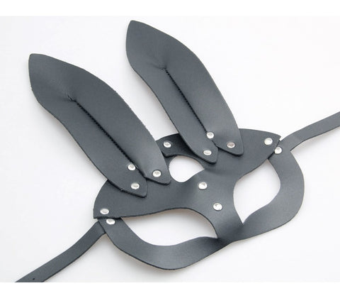 Love In Leather Half Face Leather Rabbit Mask with Genuine Leather Construction - Masks And Blindfolds
