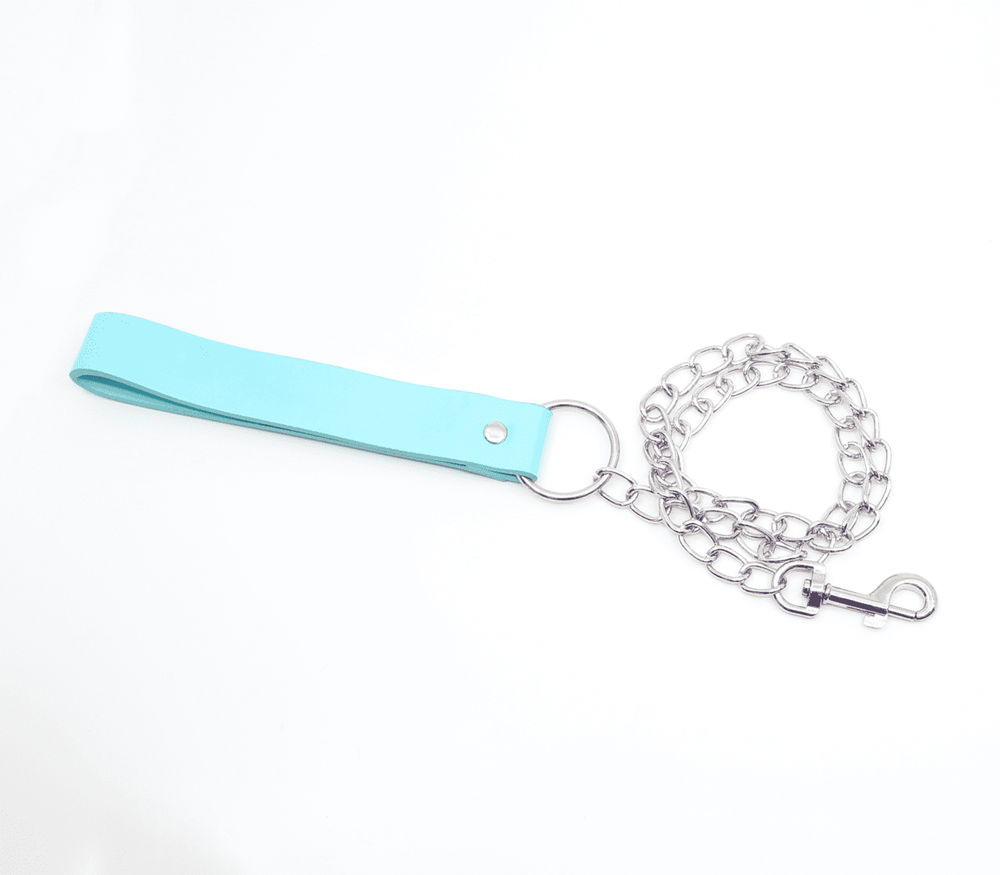 Berlin Baby Turquoise Leather Handle Chain Lead - - Collars and Leads