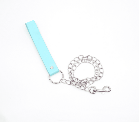 Berlin Baby Turquoise Leather Handle Chain Lead for BDSM Control Play - Collars and Leads