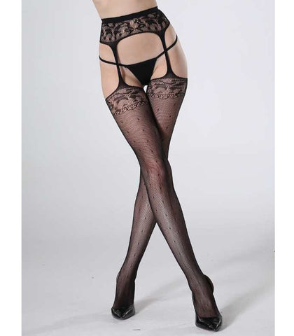 Legwear International Cindy Love Womens Thigh High Garter Stockings Black - Fishnet and Thigh Highs