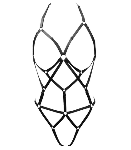 Love In Leather Elastic Harness Body Suit with Adjustable Straps - Her Fetish