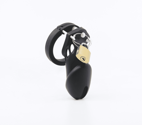 Love In Leather Silicone Male Chastity Cage Short with Dual Lock System - Male Chastity