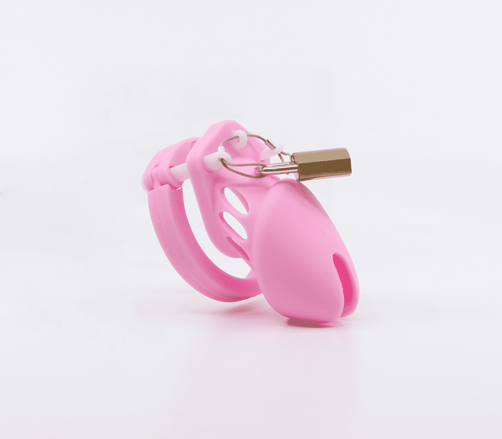 Love In Leather Silicone Male Chastity Cage Long Extended Wear Design - Pink - Male Chastity