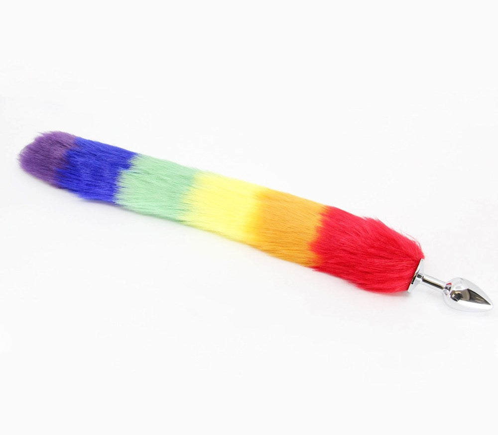 Love In Leather Fox Tail Anal Plug Medium with Enhanced Movement Dynamics - Pride Rainbow - Butt Plugs