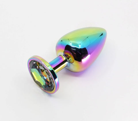 Love In Leather Round Gem Metal Anal Plug Premium Metal Construction - Butt Plugs
