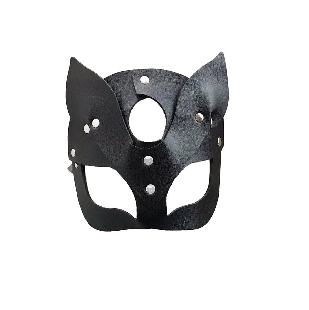 Love In Leather Cat Ears Half Face Leather Mask Feline Role Play - - Masks And Blindfolds