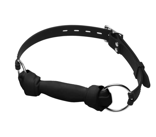 Love In Leather Silicone Dog Bone Chew Mouth Gag - Black - Bondage Gags and Bits