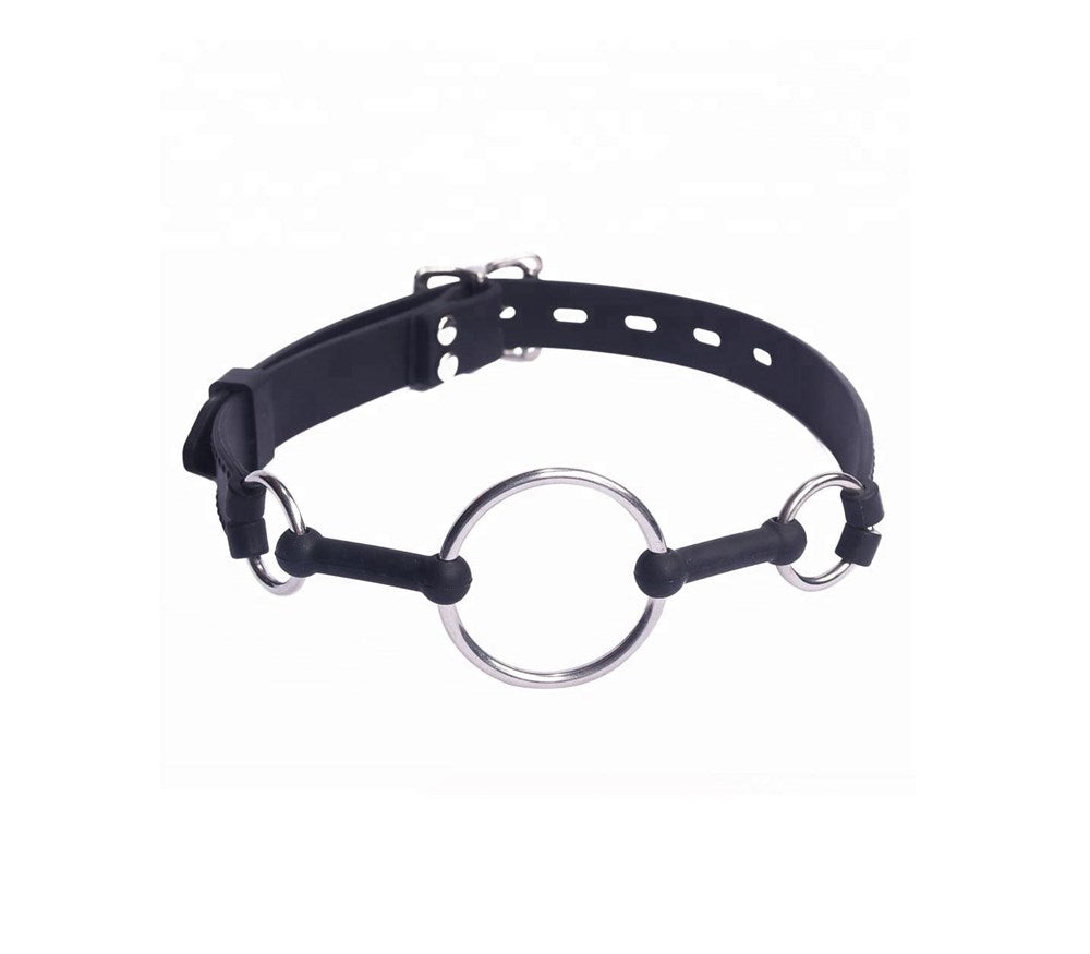Love In Leather Metal and Silicone O-Ring Gag - Black - Bondage Gags and Bits