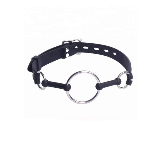 Love In Leather Metal and Silicone O-Ring Gag - Black - Bondage Gags and Bits