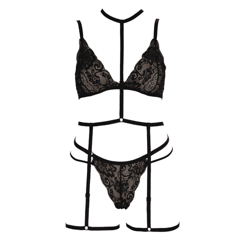 Muse Soft Cup Lace Triangle Womens Bralette Black with Removable Harness - Her Fetish