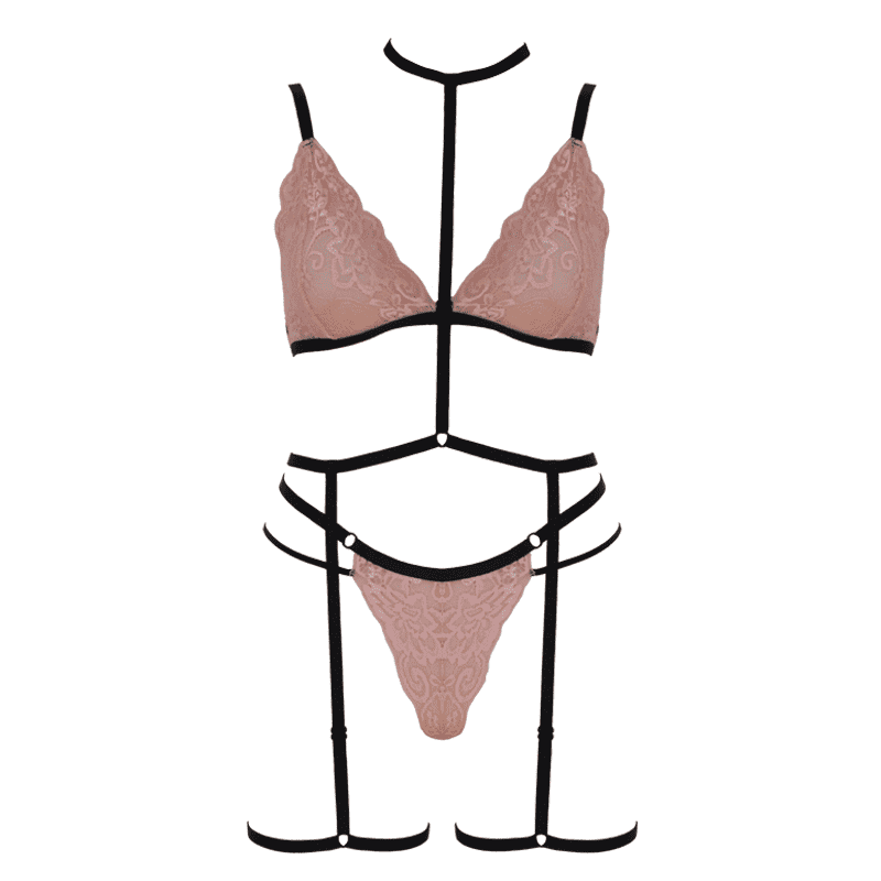 Muse Triangle Bralette With Double Waist Strap Pink Removable Harness - Her Fetish