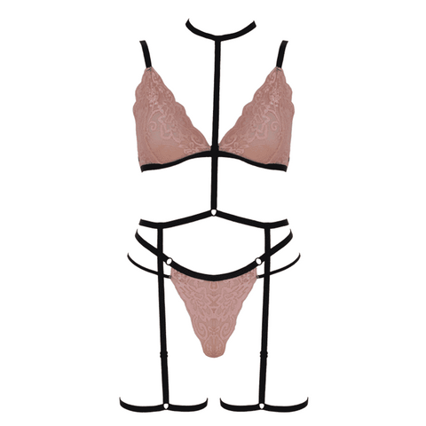 Muse Triangle Bralette With Double Waist Strap Pink Removable Harness - Her Fetish