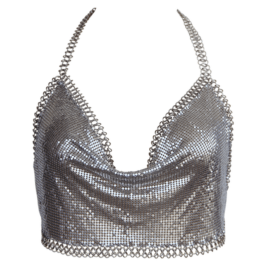 Muse Lingerie Womens Cropped Halter Neck Top Silver Armor Inspired Halter - Default Title - Skirts And Club Wear
