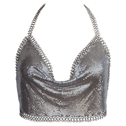 Muse Lingerie Womens Cropped Halter Neck Top Silver Armor Inspired Halter - Skirts And Club Wear