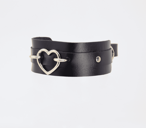 Love In Leather Heart Embellishment Faux Leather Collar with 35mm Heart - Collars and Leads