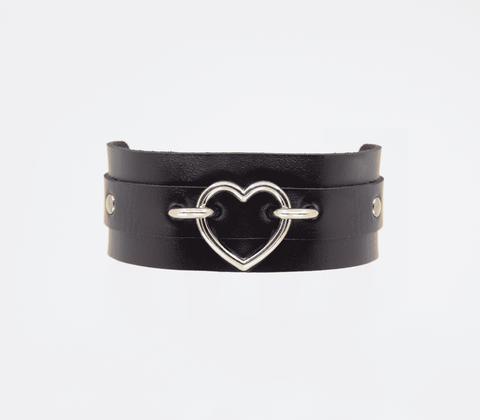 Love In Leather Heart Embellishment Faux Leather Collar with 35mm Heart - Collars and Leads
