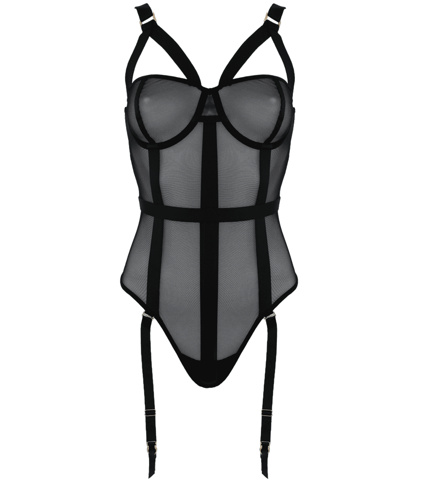 Muse Black Mesh One Piece Womens Fetish Teddy with Transparent Appeal - Her Fetish