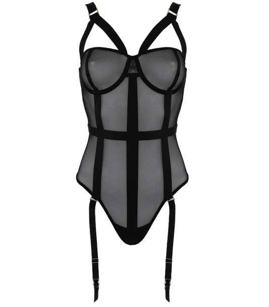 Muse Black Mesh One Piece Womens Fetish Teddy with Transparent Appeal - Small - Her Fetish