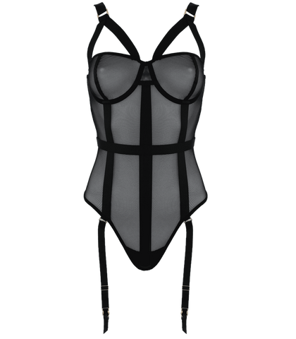 Muse Black Mesh One Piece Womens Fetish Teddy with Transparent Appeal - Her Fetish