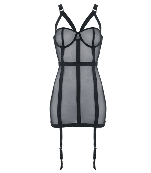 Muse Elastic Banding Black Mesh Womens Dress with Transparent Appeal - Small - Her Fetish