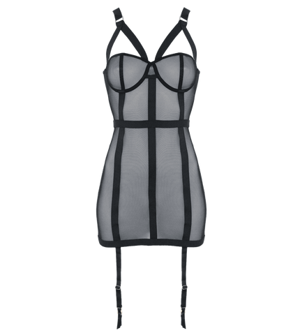 Muse Elastic Banding Black Mesh Womens Dress with Transparent Appeal - Her Fetish