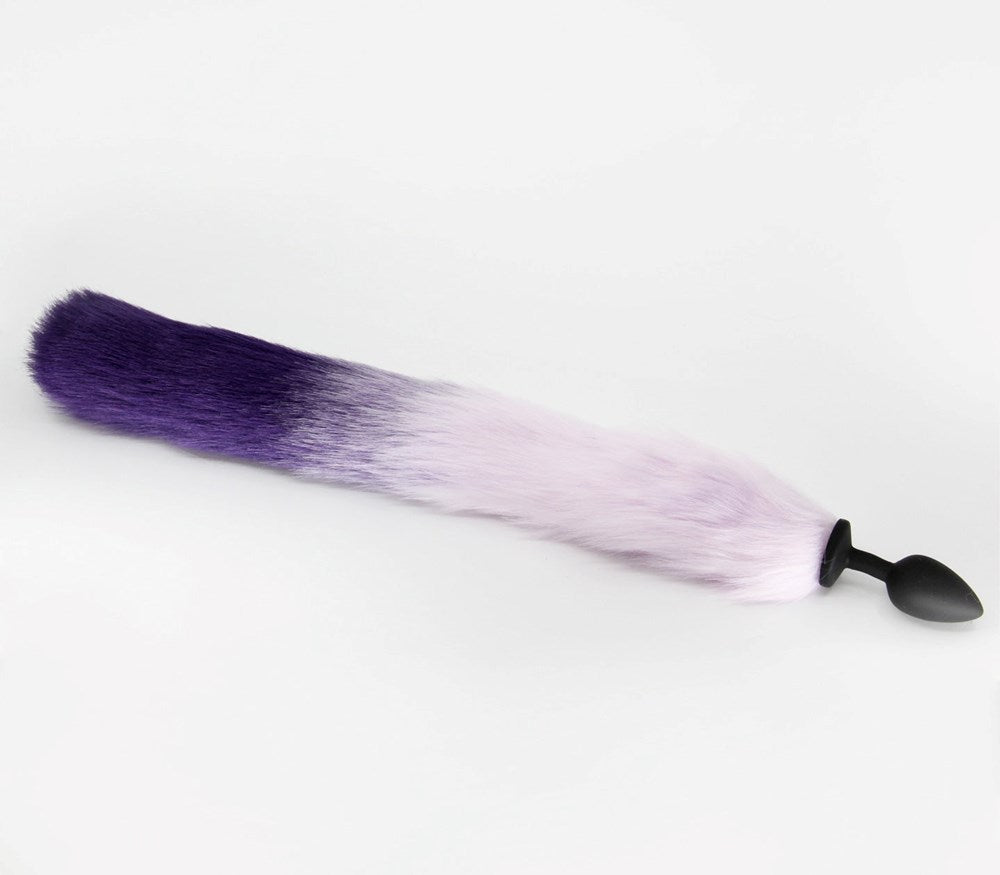 Love In Leather Fox Tail Silicone Butt Plug Medium Premium Faux Fur Fantasy - Purple Lilac - Butt Plugs