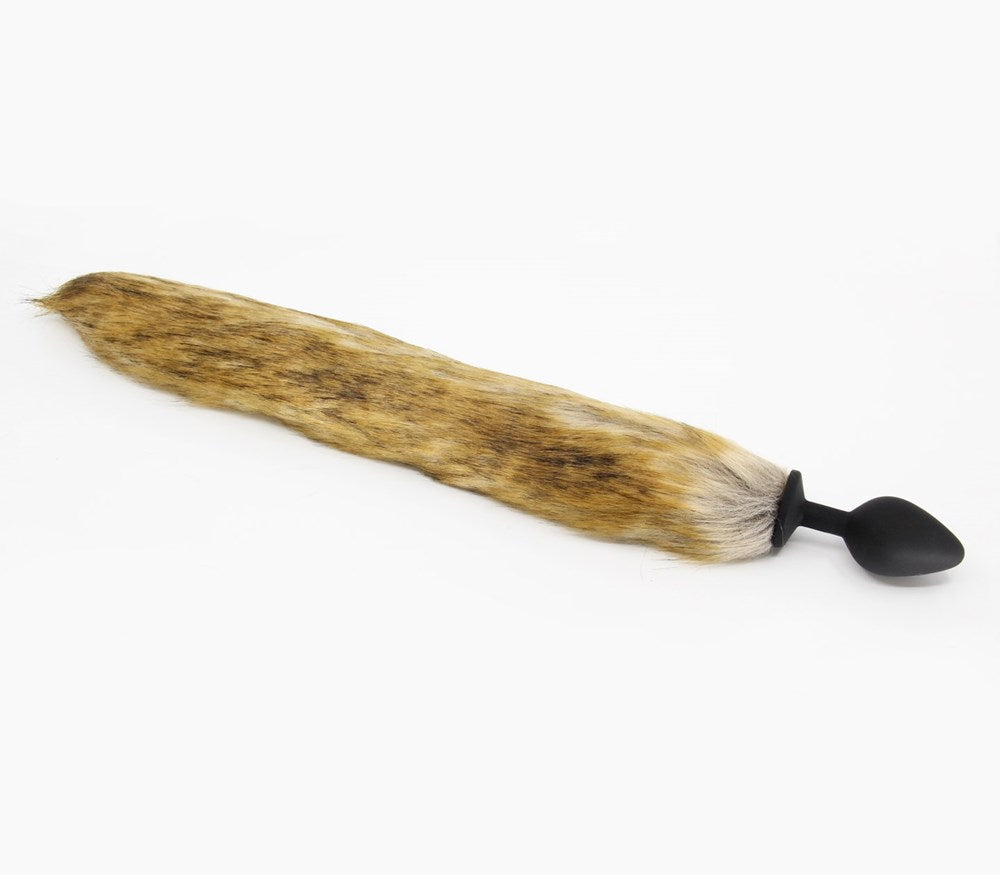 Love In Leather Fox Tail Silicone Anal Plug Large with 38cm Faux Fur Tail - Brown Animal Print - Butt Plugs