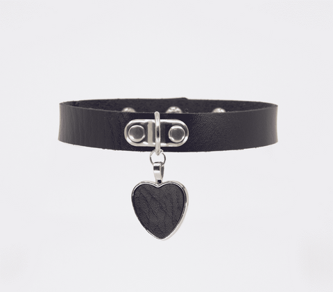 Love In Leather Heart Pendant Faux Leather Choker with Raw Edge Design - Collars and Leads