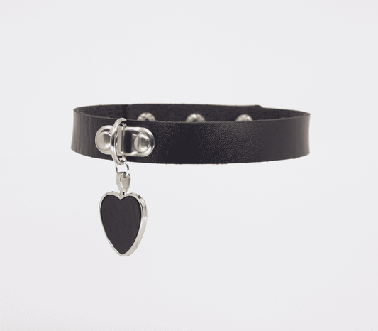 Love In Leather Heart Pendant Faux Leather Choker with Raw Edge Design - Default Title - Collars and Leads