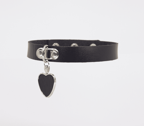 Love In Leather Heart Pendant Faux Leather Choker with Raw Edge Design - Collars and Leads