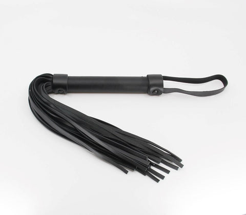 Berlin Baby Black Leather Look BDSM Flogger with Wooden Handle and Studs - Whips And Crops