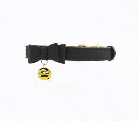 Berlin Baby Faux Suede Leather Bow Cat Bell Collar with Adjustable Buckle - Collars and Leads