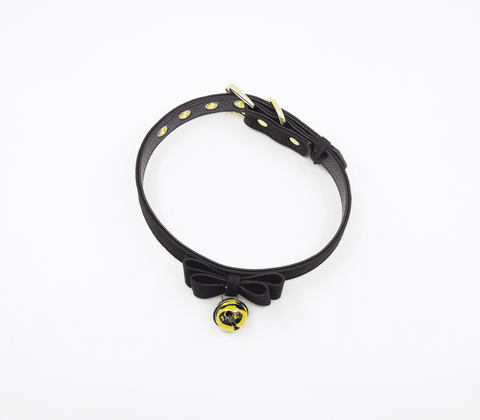 Berlin Baby Faux Suede Leather Bow Cat Bell Collar with Adjustable Buckle - Collars and Leads