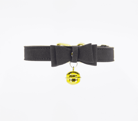 Berlin Baby Faux Suede Leather Bow Cat Bell Collar with Adjustable Buckle - Collars and Leads