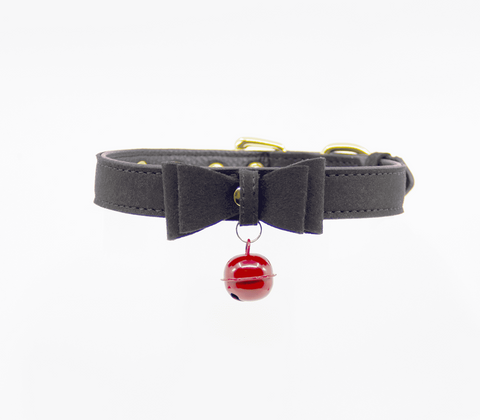 Berlin Baby Faux Suede Leather Bow Cat Bell Collar with Adjustable Buckle - Collars and Leads