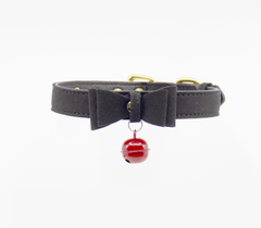 Berlin Baby Faux Suede Leather Bow Cat Bell Collar - Black Red - Collars and Leads