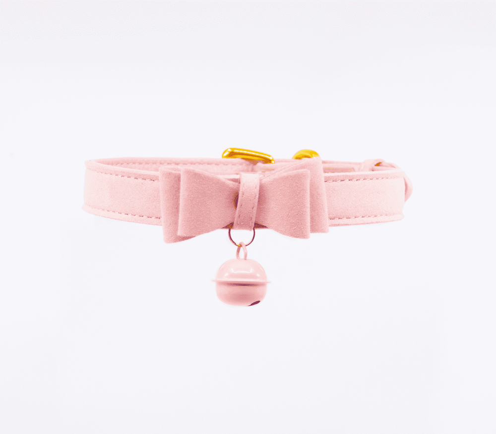 Berlin Baby Faux Suede Leather Bow Cat Bell Collar - Pink - Collars and Leads