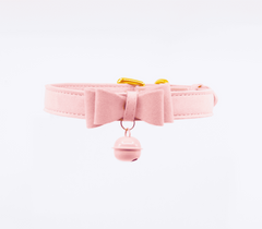 Berlin Baby Faux Suede Leather Bow Cat Bell Collar - Pink - Collars and Leads