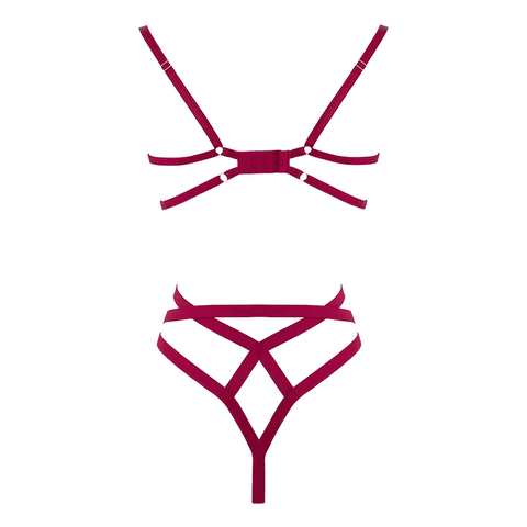 Muse Womens Bra with Cut Out Bust Red XL Open Cup Design with Matching G String - Her Fetish