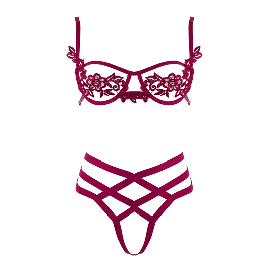 Muse Womens Bra with Cut Out Bust Red XL Open Cup Design with Matching G String - Default Title - Her Fetish