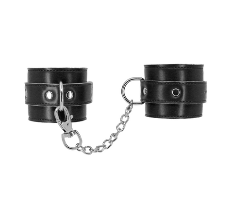 Berlin Baby Faux Fur Lined Leatherette Ankle Cuffs with Detachable Chain - Cuffs And Restraints