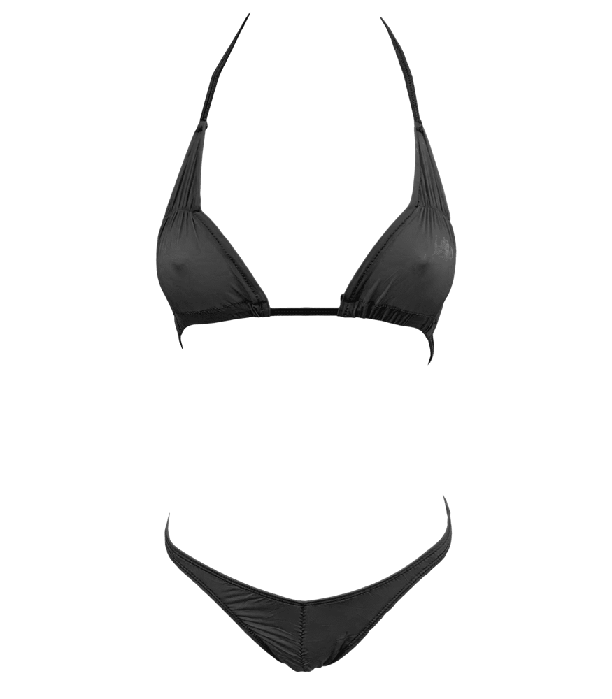 Love In Leather Spandex Fabric Womens Bikini Premium Stretch Construction - Black - Bras and Bra Sets