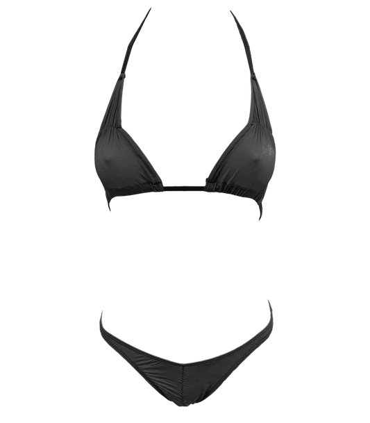 Love In Leather Spandex Fabric Womens Bikini Premium Stretch Construction - Black - Bras and Bra Sets