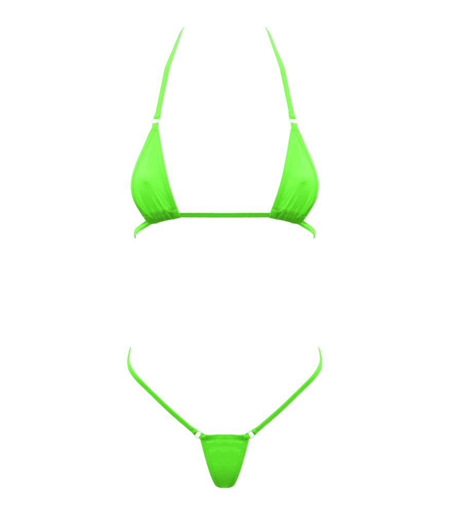 Love In Leather Spandex Fabric Womens Micro Bikini Ultra Minimal Coverage - Green - Bras and Bra Sets