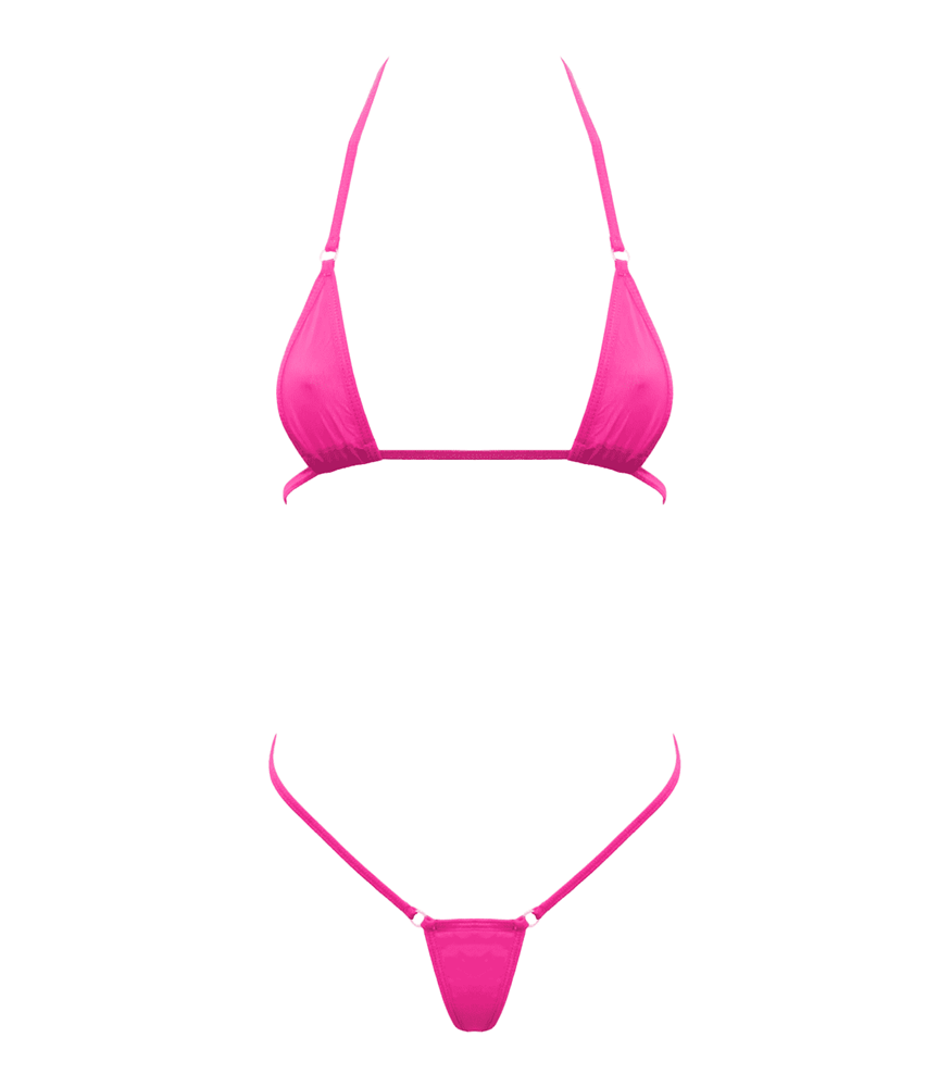 Love In Leather Spandex Fabric Womens Micro Bikini Ultra Minimal Coverage - Hot Pink - Bras and Bra Sets