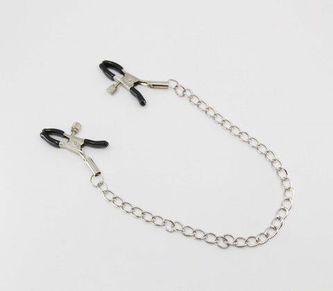Love In Leather Chain Joined Womens Nipple Clamps Adjustable Pressure Control - Nipple and Clit Clamps